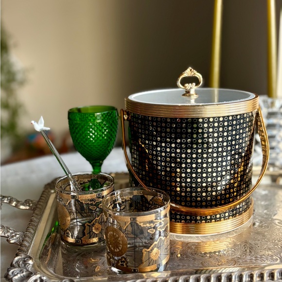 Elegant Black & Gold Ice Bucket Mad Men Style Barware Mid Century Bar MCM Gift - Picture 3 of 15